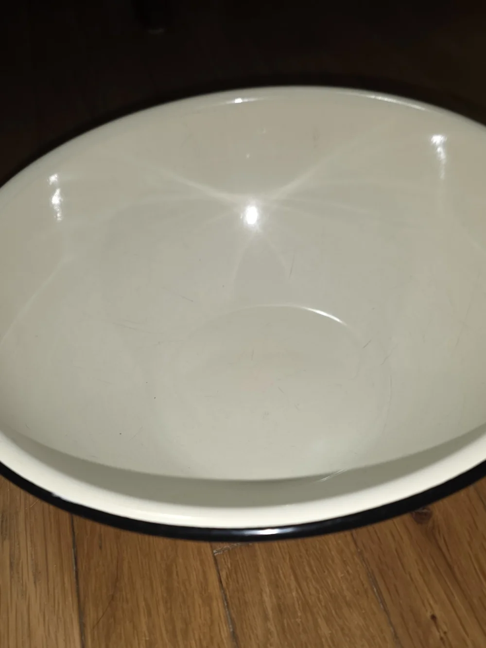 Vintage Cream Enamelware Mixing Bowl Off White Basin with Black Rim APPROX 12X5